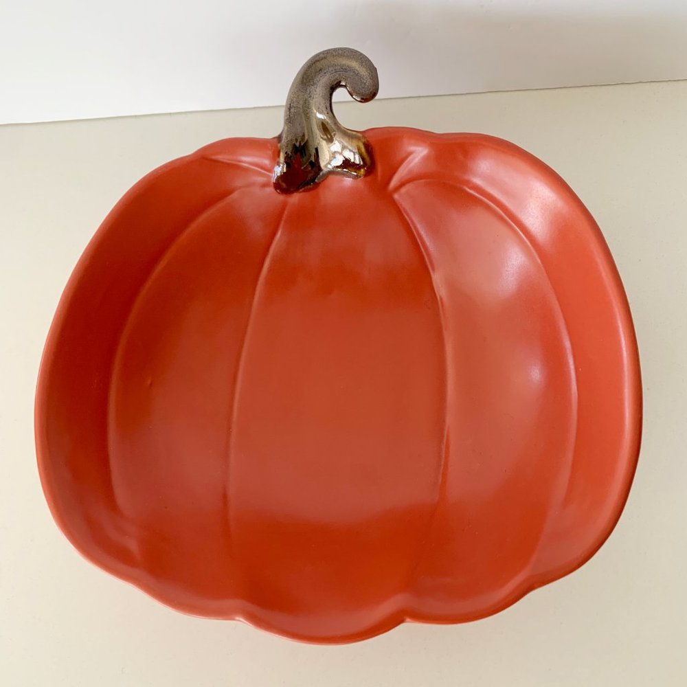 🎃 Ceramic Orange Pumpkin Trinket Dish Candy Bowl Halloween Decor